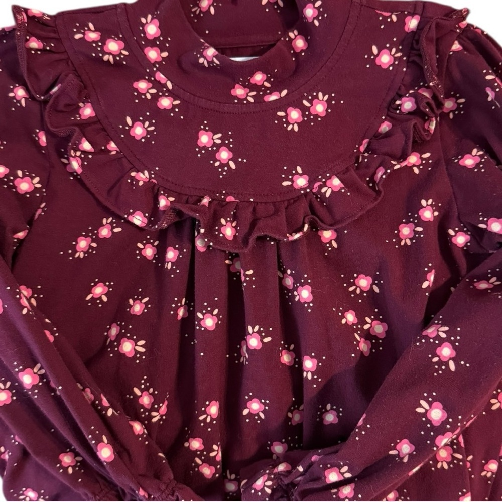 Forever Young by Sue Gang Girls Dress 7Y Vintage Style Floral Burgundy Ruffle - Picture 3 of 7